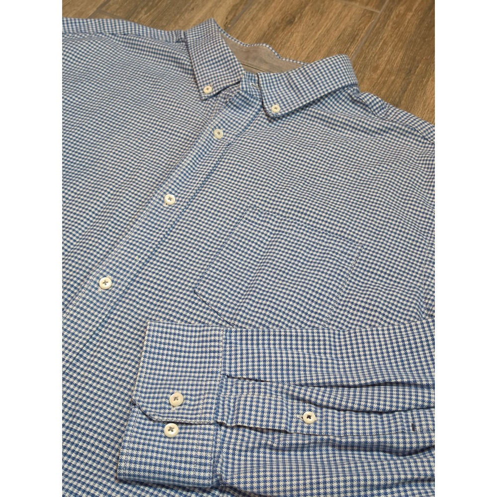 Banana Republic Luxe Flannel Slim Fit Shirt XXL Blue White Houndstooth Cotton